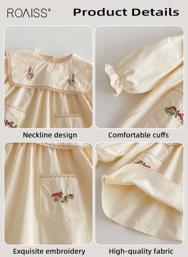 رويس فستان رائع للفتيات الصغيرات مع تطريزات رائعة، فستان بأكمام منفوشة وجيوب جانبية، فستان مريح ومناسب للبشرة للفتيات الصغيرات، مناسب للارتداء اليومي أو أي مناسبة - Image 4